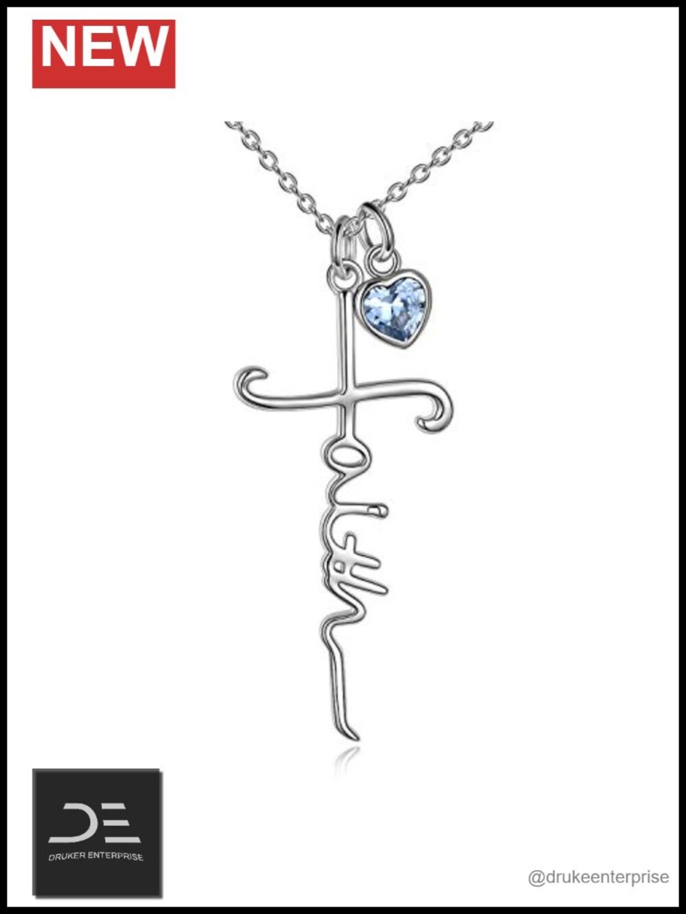 Faith Cross Pendant Necklace Sterling Silver Simulated Birthstone Christian Gift